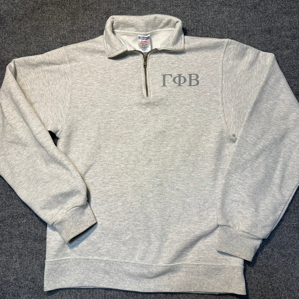 Jerzees Gamma Phi Beta Quarter Zip Pullover Sweatshirt Heather Gray Mens Small